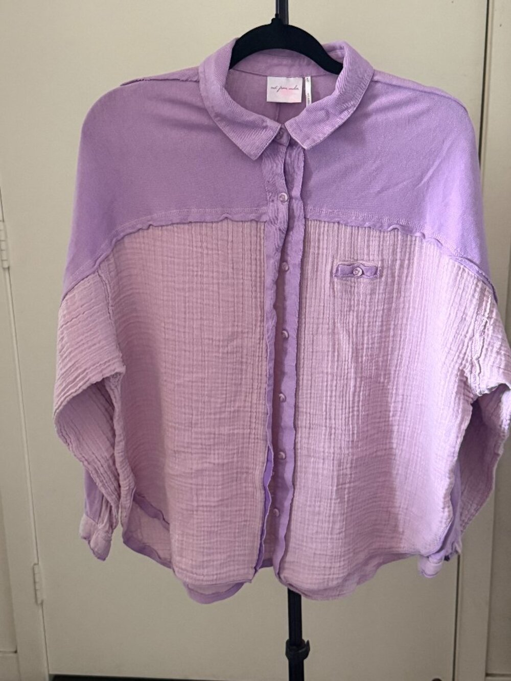 Out From Under Anthropologie Lilac Purple Mixed Texture Button-Up Shirt Size M
